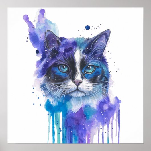 Kleurrijke kat aquarel kunstwerk poster (Voorkant)