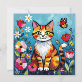 Kleurrijke Kat, Bloemen en Vlinder