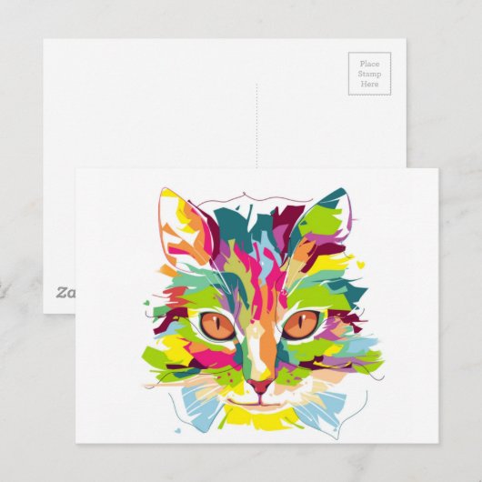 kleurrijke kat briefkaart (Voorkant / Achterkant)