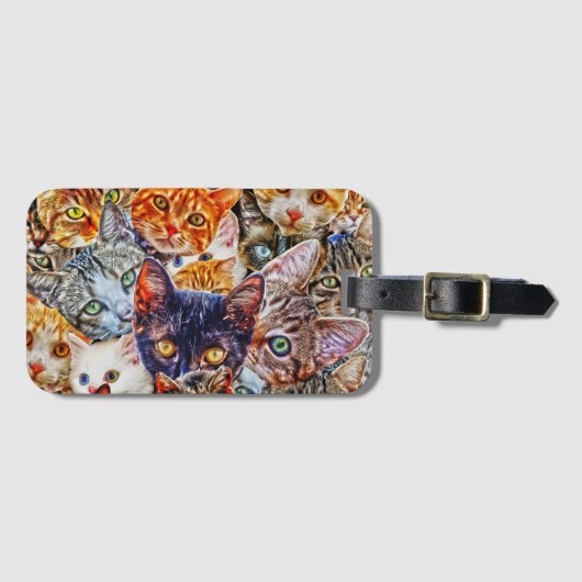 Kleurrijke kat collage bagagelabel (Voorkant (horizontaal))