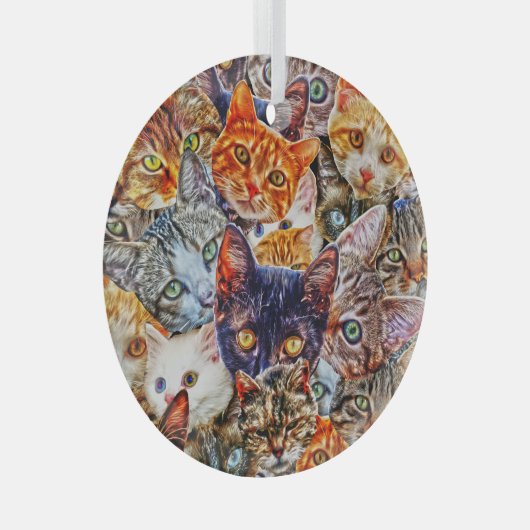 Kleurrijke kat collage glas ornament (Voorkant Rechts)