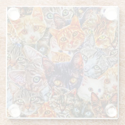 Kleurrijke kat collage glazen onderzetter (Achterkant)