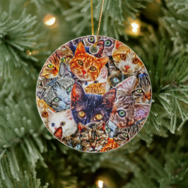 Kleurrijke kat collage keramisch ornament