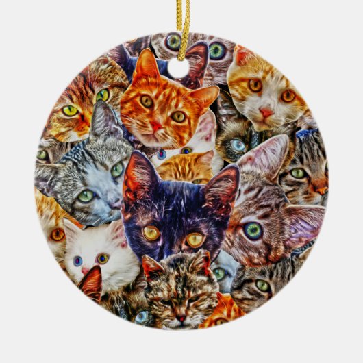 Kleurrijke kat collage keramisch ornament (Voorkant)