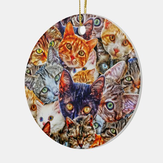 Kleurrijke kat collage keramisch ornament (Links)