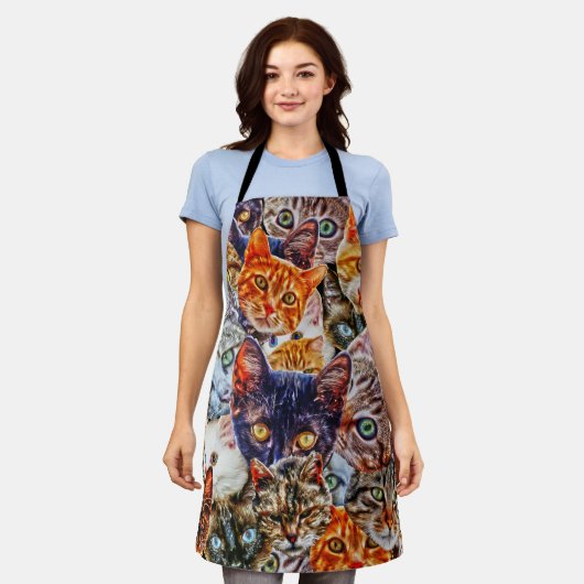 Kleurrijke kat collage schort (Gedragen)