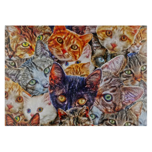 Kleurrijke kat collage snijplank (Voorkant)
