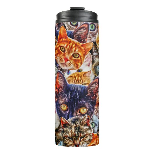 Kleurrijke kat collage thermosbeker (Voorkant)