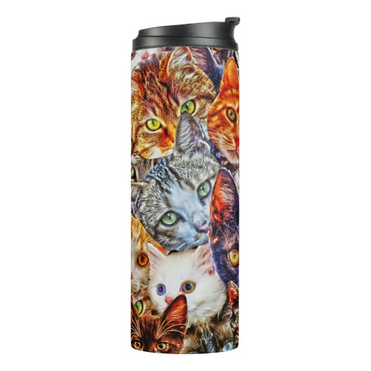 Kleurrijke kat collage thermosbeker (Gedraaid links)