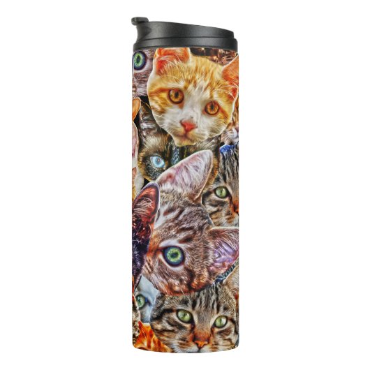Kleurrijke kat collage thermosbeker (Geroteerd rechts)