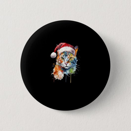 Kleurrijke kat draagt kerstmuts kitten lelijke ker ronde button 5,7 cm (Voorkant)