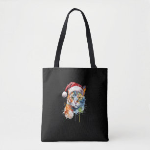Kleurrijke kat draagt kerstmuts kitten lelijke ker tote bag