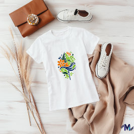 Kleurrijke kat en bloemen Abstracte kunst T-shirt