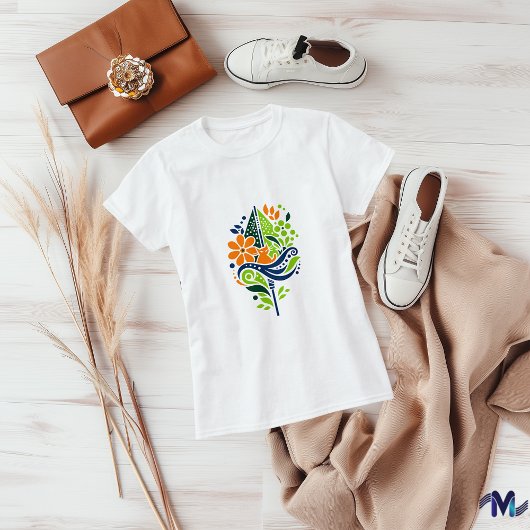 Kleurrijke kat en bloemen Abstracte kunst T-shirt