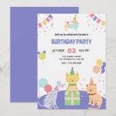 Kleurrijke kat en hond huisdier verjaardagsfeestje kaart (Voorkant / Achterkant)