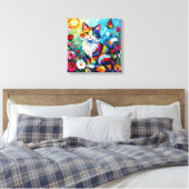Kleurrijke Kat en Vlinder Canvas Afdruk (Insitu (Slaapkamer))