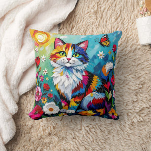 Kleurrijke Kat en Vlinder Kussen
