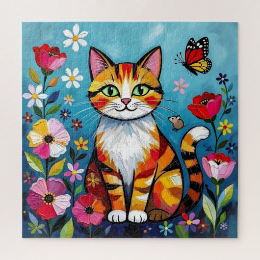 Kleurrijke Kat en Vlinder Legpuzzel (Verticaal)