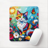 Kleurrijke Kat en Vlinder Muismat (Met muis)