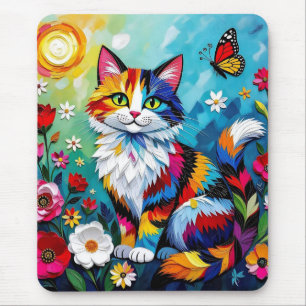 Kleurrijke Kat en Vlinder Muismat