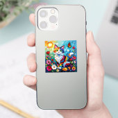 Kleurrijke Kat en Vlinder Sticker (Telefoon)