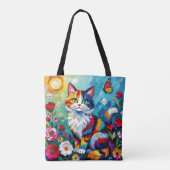 Kleurrijke Kat en Vlinder Tote Bag (Achterkant)