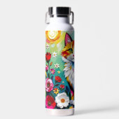 Kleurrijke Kat en Vlinder Waterfles (Voorkant)