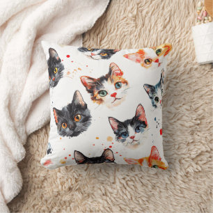 Kleurrijke Kat Gezichten Patroon Decoratieve Kusse Kussen