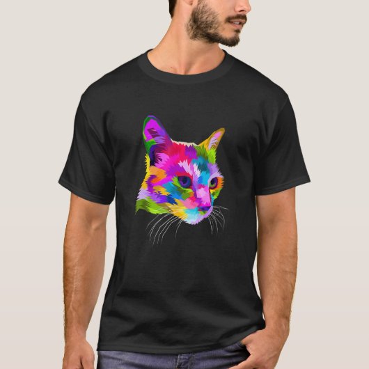 Kleurrijke kat grafisch t-shirt (Voorkant)