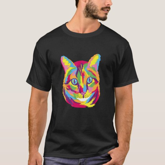 Kleurrijke kat grafisch t-shirt (Voorkant)