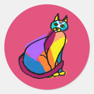 Kleurrijke Kat Hero Ronde Sticker