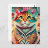 Kleurrijke Kat in een outfit Briefkaart (Voorkant / Achterkant)