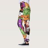 Kleurrijke kat in halloween kostuumpatroon leggings (Links)