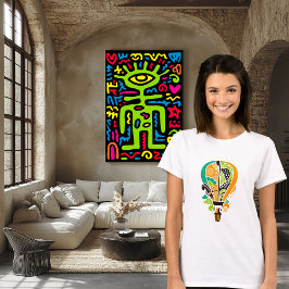 Kleurrijke Kat In Hete Luchtballon Kunst T-shirt