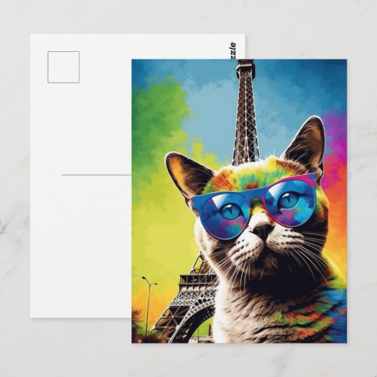 Kleurrijke kat in Parijs Briefkaart (Voorkant / Achterkant)
