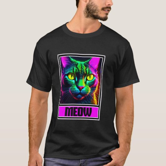 Kleurrijke Kat Kitty Meow T-shirt (Voorkant)
