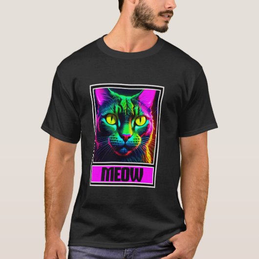 Kleurrijke Kat Kitty Meow T-shirt (Voorkant)