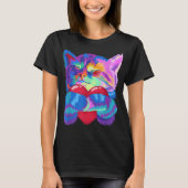 Kleurrijke kat knuffelt hart kunst t-shirt (Voorkant)