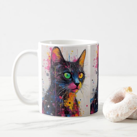 Kleurrijke Kat Koffiemok – Levendig Cadeau voor Ka (Met donut)