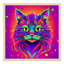 Kleurrijke kat kop kunstwerk