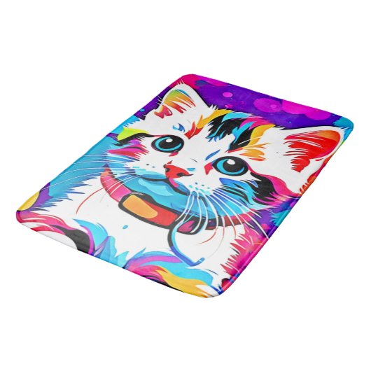 Kleurrijke Kat kunst Badmat (Gekanteld)