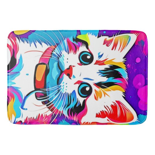 Kleurrijke Kat kunst Badmat (Voorkant)