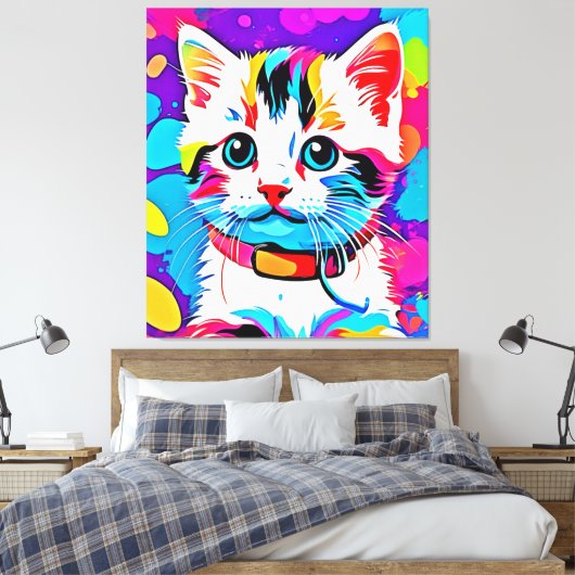 Kleurrijke Kat kunst Canvas Afdruk (Insitu (Slaapkamer))