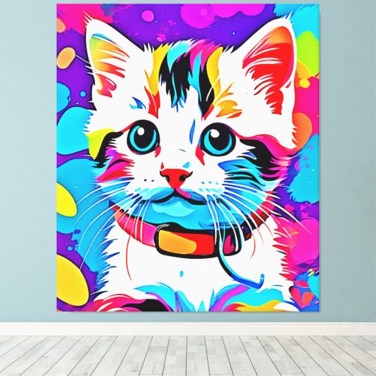 Kleurrijke Kat kunst Canvas Afdruk (Insitu (Houten vloer))