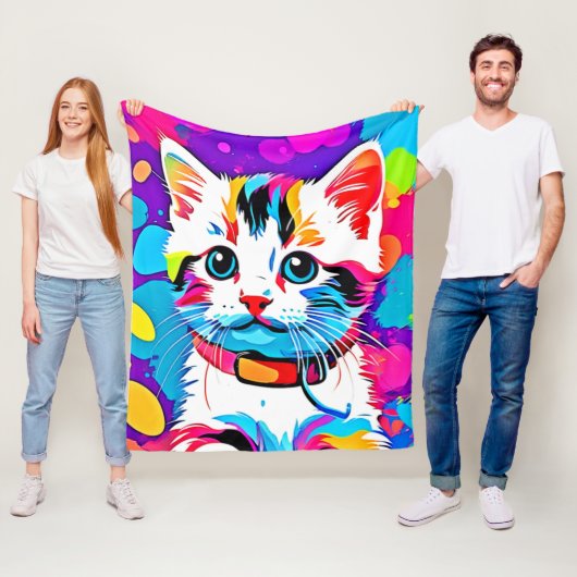 Kleurrijke Kat kunst Fleece Deken (In situ)