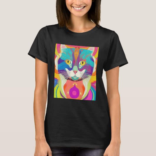 Kleurrijke kat kunst t-shirt (Voorkant)