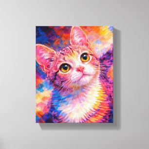 Kleurrijke kat-kunstprint Levendig schilderij va Canvas Afdruk