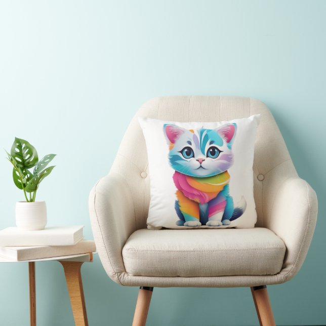 kleurrijke kat kussen (Stoel)
