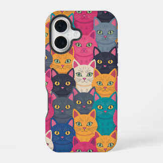 Kleurrijke Kat Menigte iPhone 16 Hoesje