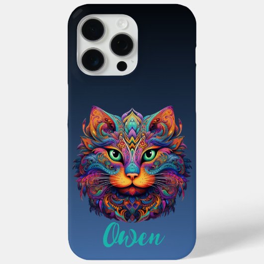 Kleurrijke Kat met Aangepaste Naam Case-Mate iPhone Case (Achterkant)